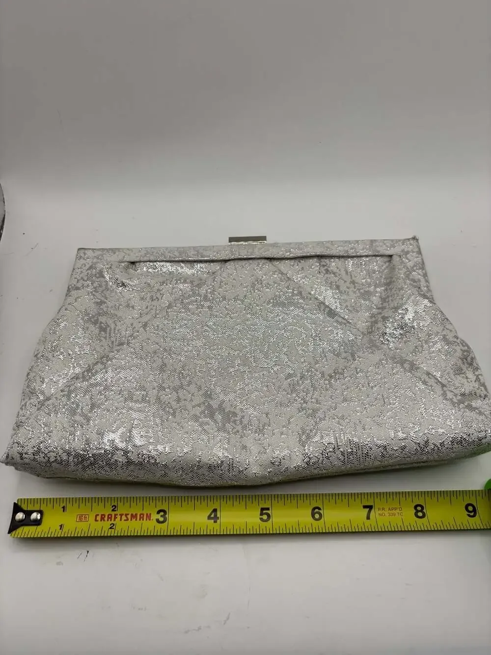 Kate Landry Silver Brocade Evening Clutch Purse